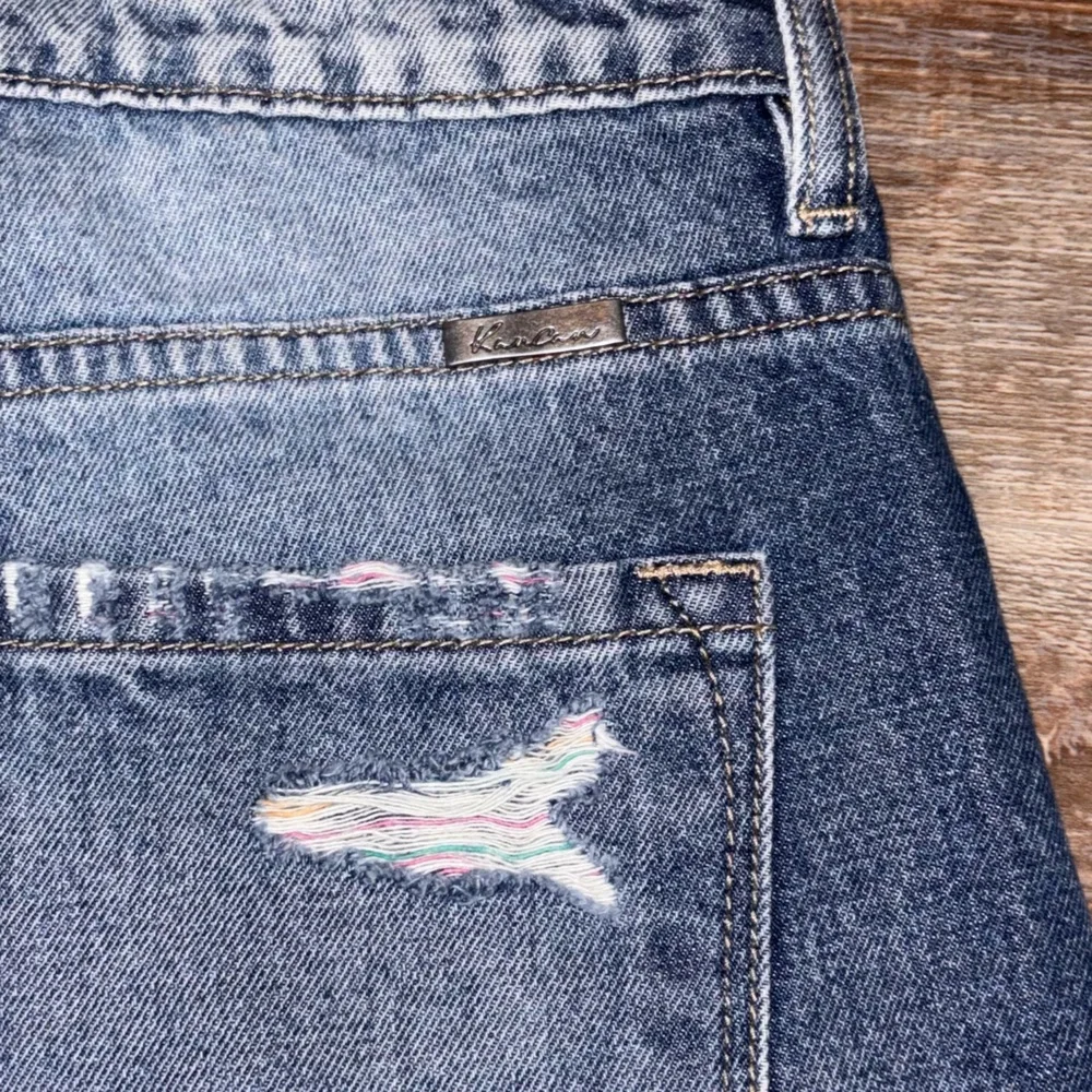 KanCan Distressed Dark Blue Skinny Jeans with Multicolor Rips - Picture 7 of 7